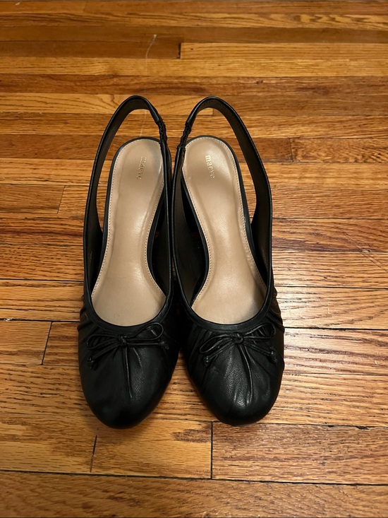 Anthropologie Shoes - Anthropologie Black Leather Slingback Mules with Bow Accent